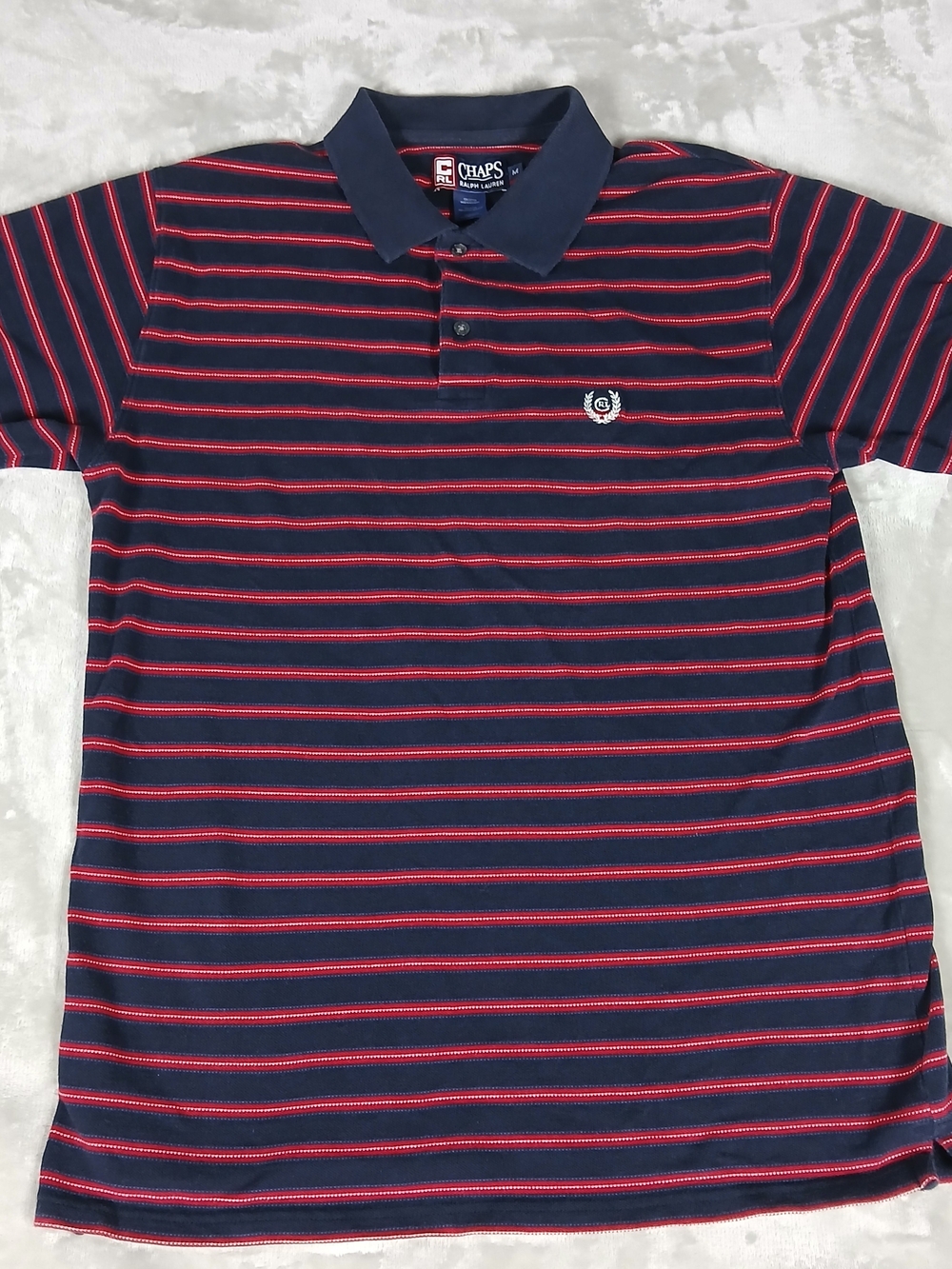 Vintage Chaps Ralph Lauren Polo Men's M Striped Embroidered Crest Collared Shirt